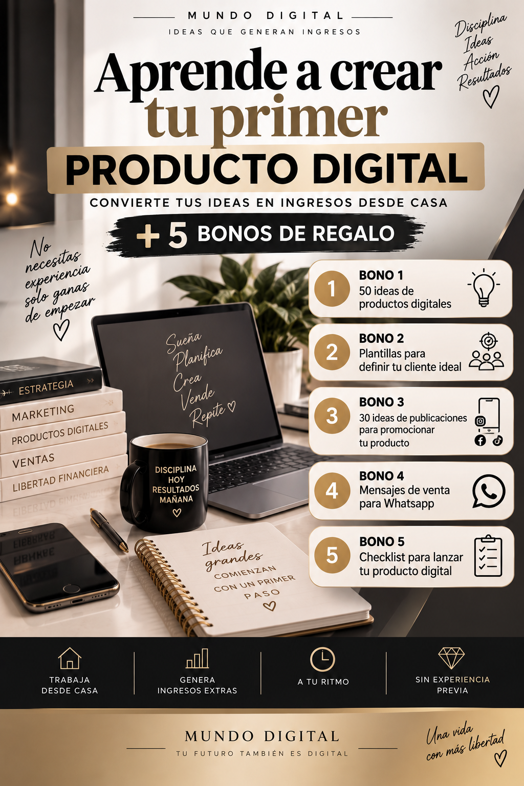 Aprende a crear tu primer producto digital+ 5 bonos de regalo 🎁
